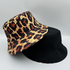 Classic leopard print and plain black cotton bucket hats for unisex outdoor sun protection