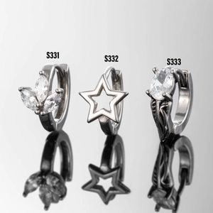 Trois créoles vintage en acier inoxydable avec des motifs d'étoiles et des pierres zircon