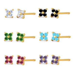 Tiny Flower Stud Earrings Colorful Cubic Zirconia Copper Jewelry With 925 Sterling Silver Earring Post For Women Simple Korean Style