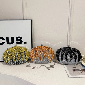 Luxury pumpkin shaped evening clutch bags with stone embroidery and crystal buckles