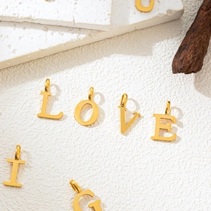 Minimalist 18k gold plated titanium steel initial letter pendants for DIY jewelry