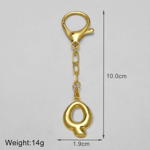 Detailed dimensions of 18k gold letter Q keychain with 10.0cm height and 14g weight