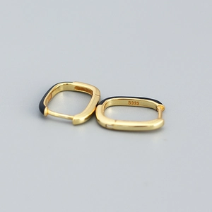 Square S925 sterling silver gold hoop earrings with enamel detail for women
