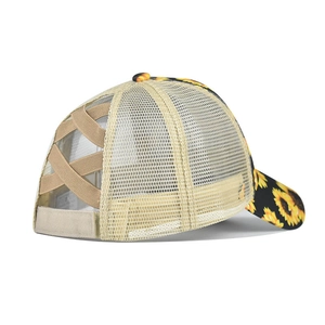 Detail view of the criss-cross elastic bands on the back of the ponytail baseball cap