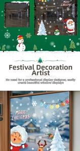 Detail of Santa Claus and reindeer static window stickers for Christmas home decor