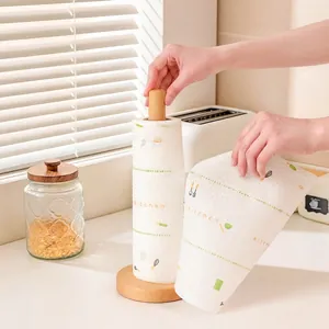 Minimalist Japanese beech wood vertical kitchen paper towel holder with a sturdy thick base