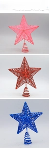 Three-color glitter wire star tree topper with spiral base in pink, red, and blue colors