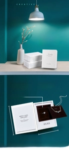 Book-shaped jewelry box with soft velvet lining for rings and necklaces details