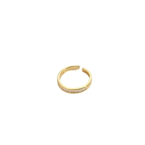 Gold minimalist open ring with baguette cut stones on a clean white background