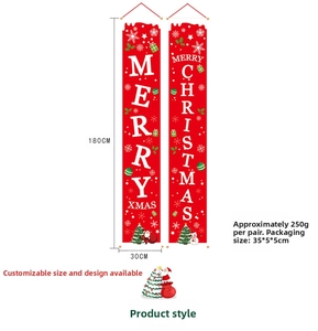 Detail of Merry Christmas door banners with classic snowflake and Santa Claus patterns