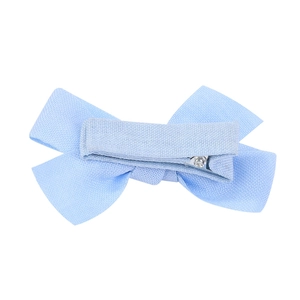 Light blue fabric bow hair clip for children with cloth-wrapped safety metal fastener