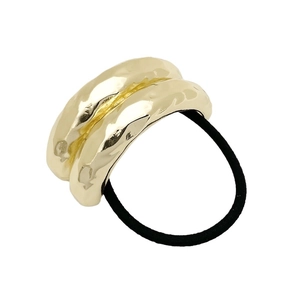 Irregular hammered gold metal alloy hair tie with black high-elasticity rubber band