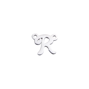 Polished silver stainless steel letter R connector with double loops for DIY jewelry making
