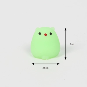 Mini green TPR squishy animal toy measuring 3cm by 2.5cm with cute facial features