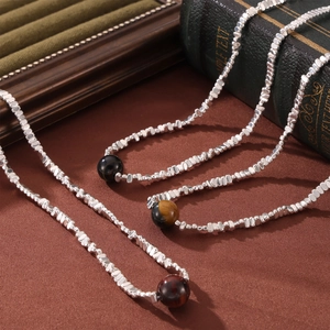 Stainless Steel Tiger Eye Necklace Irregular Square Block Geometric Maillard Style Commuter Fashion Women Jewelry Pendant