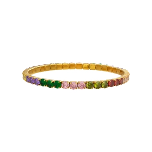 Bracelet tennis arc-en-ciel avec cristaux colorés de coupe ronde et métal fini or