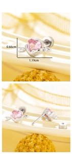 Detail view of pink heart cupid arrow earring showing dimensions 1.19cm by 0.66cm