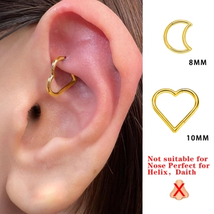 316L stainless steel heart and moon helix rings in gold finish with 8mm and 10mm sizes