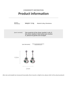 Detailed view of rhinestone hollow gourd earrings with 6.2cm length and silver needle