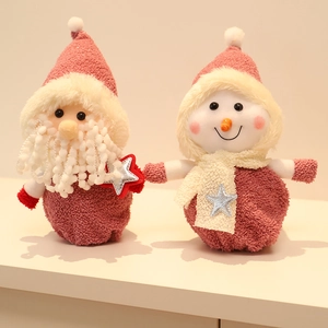 Sacs de Noël roses avec Père Noël et bonhomme de neige en peluche douce tricotée