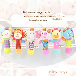 Plush animal baby rattles set with built-in squeakers and bells for sensory development