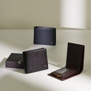 Portafoglio Uomo Pieghevole Pelle PU Texture Saffiano Blocco RFID Tasca Monete Cerniera Porta Carte Affari