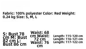Größentabelle für französisches gepunktetes rotes Kleid mit Maßen und Stoffdetails