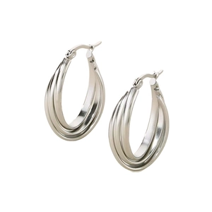 Boucles d'oreilles créoles ovales multicouches torsadées en acier inoxydable argenté