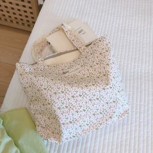 Petit sac fourre-tout en coton fleuri avec fermeture éclair pour livres et essentiels