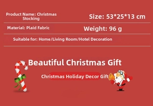 Detailed technical specifications for 53x25cm red plaid Christmas stockings in cloth