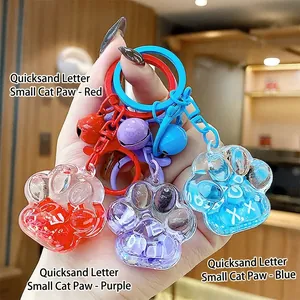 Liquid Quicksand Keychain Acrylic Transparent Cartoon Pendant For Bag Charm With Bell Glitter Decoration Cute Accessory