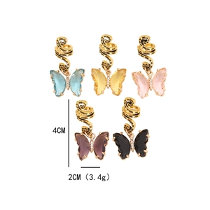Colorful butterfly braid rings with crystals and golden spirals for hip-hop hair styles