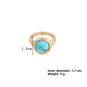 Retro gold ring with blue stone detailing dimensions 1.4cm face and 1.7cm inner diameter
