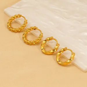 Twisted Hoop Earrings 18K Gold Plated Stainless Steel Minimalist Braided Geometric Huggie Jewelry For Women