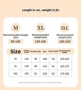 Detailed size chart for flannel bathrobe featuring length, chest and shoulder measurements