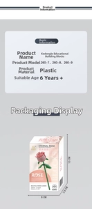 Detailed view of eternal rose building block packaging with 13cm x 8cm dimensions