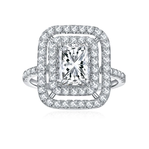 Anello in Moissanite Taglio Radiant 2 Carati per Donna Argento Sterling 925 Galvanizzato Doppio Halo Fidanzamento Anniversario Gioielli