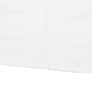 Detail of the high-quality double-stitch hem and fine fabric texture on a white dress