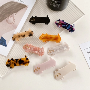 Cute Cat Shape Hair Clip Acetate Duckbill Side Pin Tortoise Shell Marble Pattern Korean Style Fashion Accessory For Women