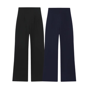 Pantalon Large Taille Haute Pour Femme En Polyester Tissu De Costume Fermeture Éclair Pantalon Droit Polyvalent Chic