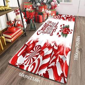 Red and white peppermint candy Christmas floor mat runner sized 60x180cm for home decor