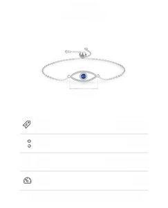 Detailed view of S925 sterling silver evil eye bracelet with dimension markings