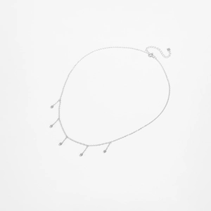 Detail of S925 sterling silver long chain necklace with five sparkling white stones