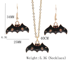 Dimensions et poids détaillés du parure Halloween boucles et collier chauve-souris