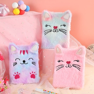 Cute fluffy cat plush notebooks for girls featuring colorful fur and sequin ears