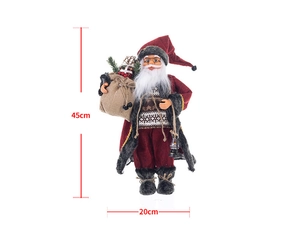 Standing Santa Claus plush ornament detail showing 45cm height and 20cm width dimensions