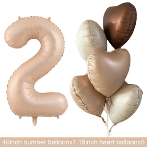 Detailed view of 40-inch caramel number 2 and 18-inch heart-shaped foil balloon set