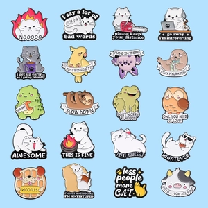 Collection of twenty colorful cartoon animal enamel pins featuring cute cats and frogs