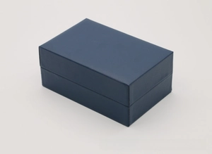 Closed deep blue rectangle PU leather watch box with fine textured grain finish