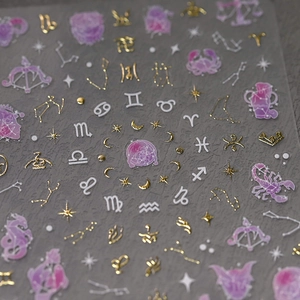 Zodiac Nail Stickers 3D Adhesive Gold Silver Foil Constellation Astrology Gradient Starry Sky Mystical Nail Art Decals